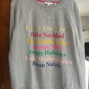 Gray Holiday Sweatshirt with Multicolor Greetings